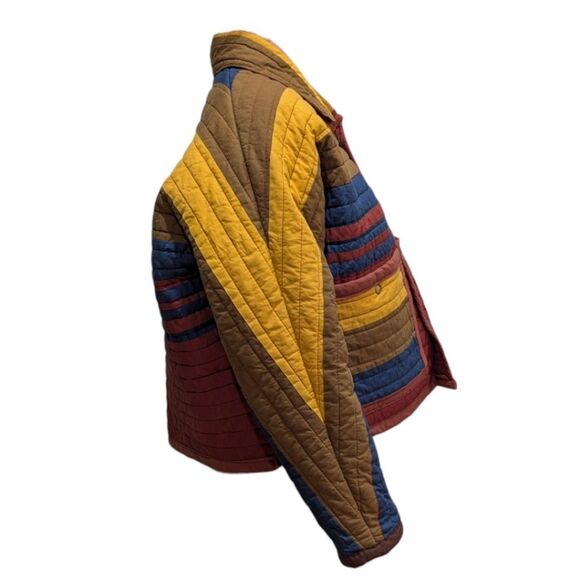 Unique Retro Colorful Striped Quilted Oversized Short Jacket Snap Women's M/L - Picture 3 of 8